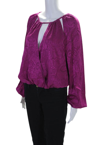 Veronica Beard Womens Silk Blend Cut Out Long Sleeve Blouse Top Fuchsia Size 8