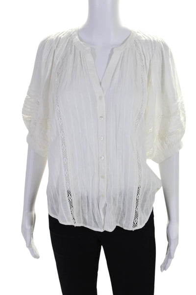 Z Supply Womens Cotton Blend Short Sleeve Button Up Blouse Top White Size S