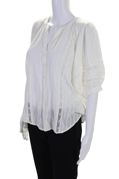 Z Supply Womens Cotton Blend Short Sleeve Button Up Blouse Top White Size S