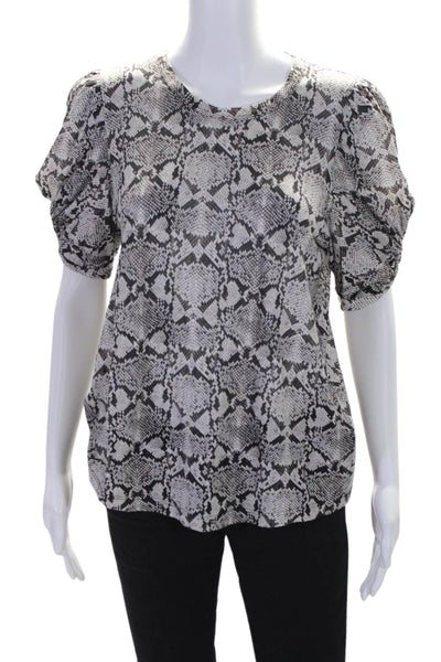 A.L.C. Womens Cotton Animal Print Round Neck Pullover T-Shirt Top White Size S