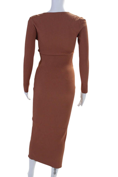 A.L.C. Womens Stretch Rib Cut Out V-Neck Long Sleeve Maxi Dress Orange Size M