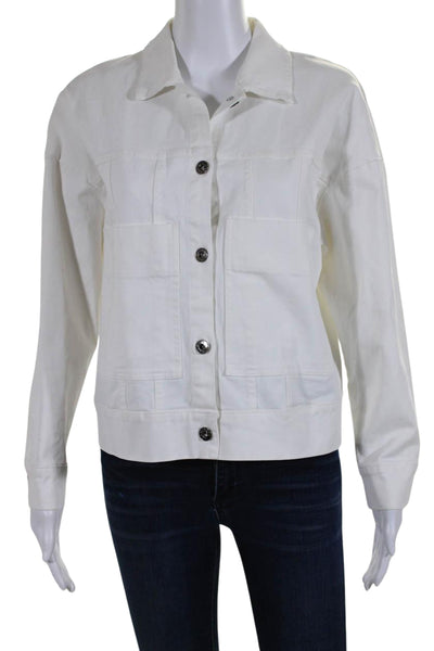 Margot Womens Cotton Long Sleeve Button Down Twill Jacket White Size M