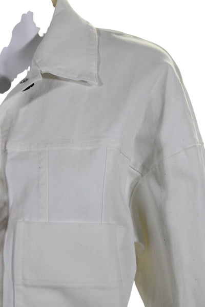 Margot Womens Cotton Long Sleeve Button Down Twill Jacket White Size M