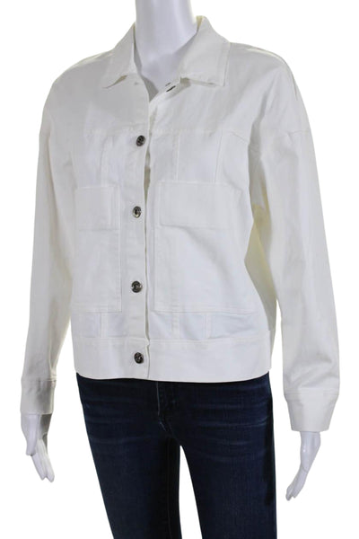 Margot Womens Cotton Long Sleeve Button Down Twill Jacket White Size M