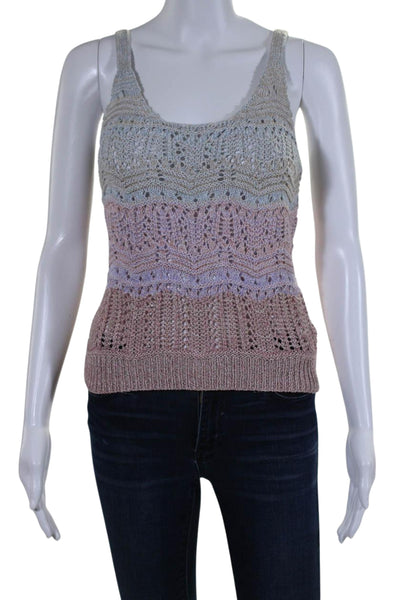 Heartloom Womens Scoop Neck Open Crochet Knit Top Blouse Multicolored Size XS