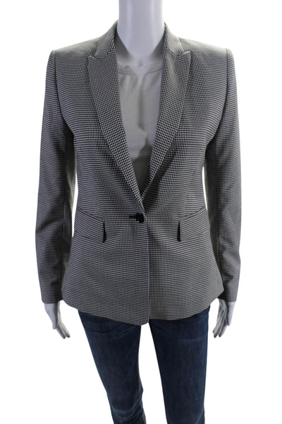 Reiss Women's Long Sleeves Lined One Button Herringbone Blazer Black Size 6