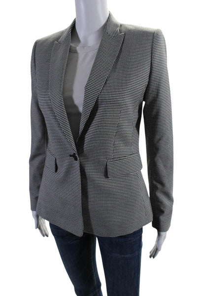 Reiss Women's Long Sleeves Lined One Button Herringbone Blazer Black Size 6