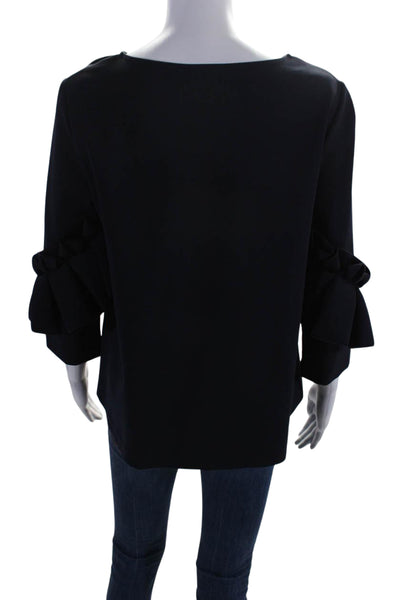 COS Womens Ruffle Detail Round Neck Long Sleeve Pullover Blouse Top Navy Size S