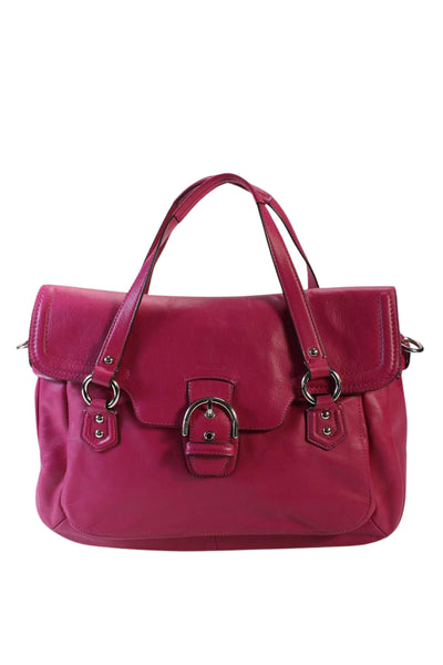 Coach Womens Leather Flap Top Handle Tote Handbag Magenta