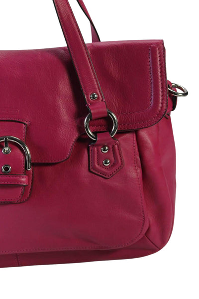 Coach Womens Leather Flap Top Handle Tote Handbag Magenta