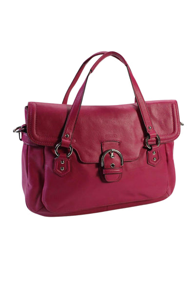 Coach Womens Leather Flap Top Handle Tote Handbag Magenta