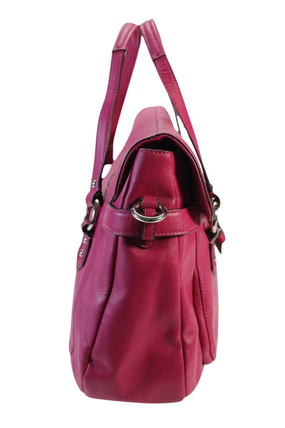 Coach Womens Leather Flap Top Handle Tote Handbag Magenta