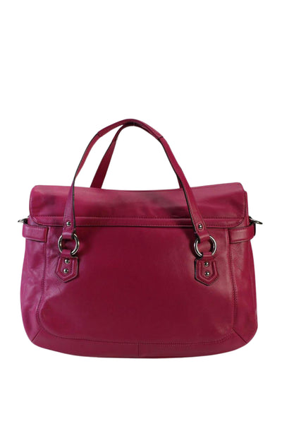 Coach Womens Leather Flap Top Handle Tote Handbag Magenta