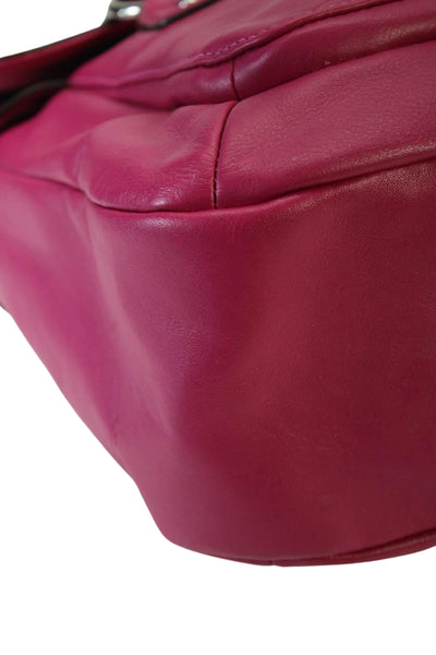 Coach Womens Leather Flap Top Handle Tote Handbag Magenta