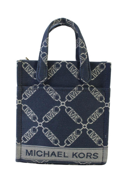 Michael Kors Womens Link Jacquard Canvas Small Satchel Crossbody Handbag Navy