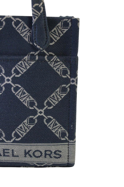 Michael Kors Womens Link Jacquard Canvas Small Satchel Crossbody Handbag Navy