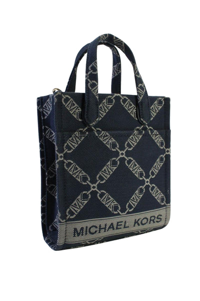 Michael Kors Womens Link Jacquard Canvas Small Satchel Crossbody Handbag Navy