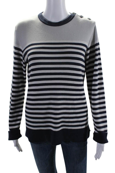 Agnes B Womens Striped Round Neck Long Sleeve Pullover Sweater Top Navy Size 0