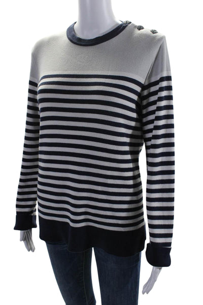 Agnes B Womens Striped Round Neck Long Sleeve Pullover Sweater Top Navy Size 0