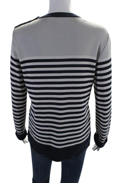 Agnes B Womens Striped Round Neck Long Sleeve Pullover Sweater Top Navy Size 0