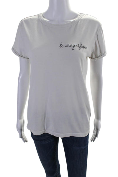 Maison Labiche Womens Cotton Round Neck Short Sleeve T-Shirt Top White Size S