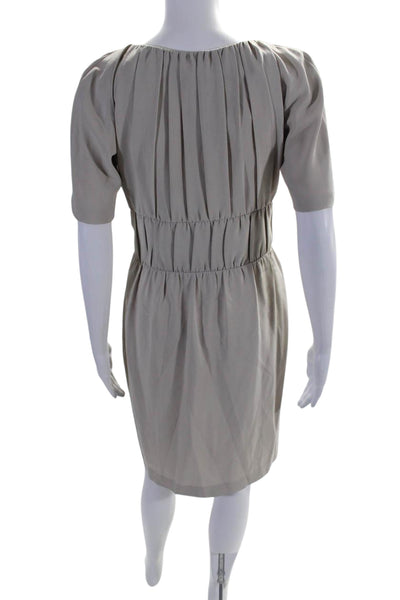 Jil Sander Womens Pleated Round Neck Short Sleeve Zip Up Dress Beige Size 34