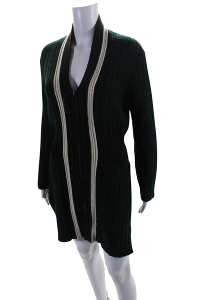 Marni Womens Wool Blend Striped V-Neck Long Sleeve Sweater Dress Green Size 38