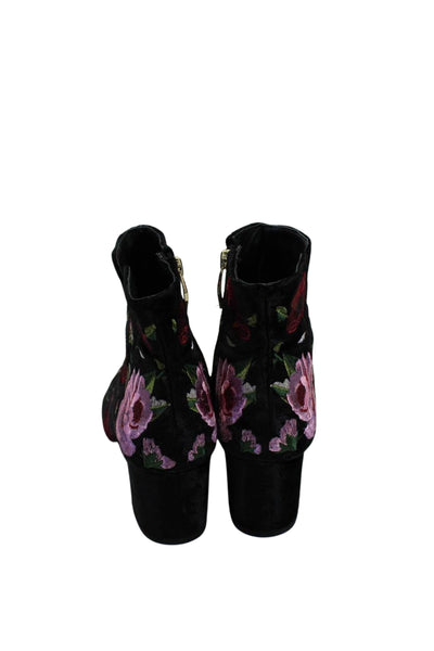 Kate Spade Women's Round Toe Block Heels Suede Floral Ankle Boots Size 6.5