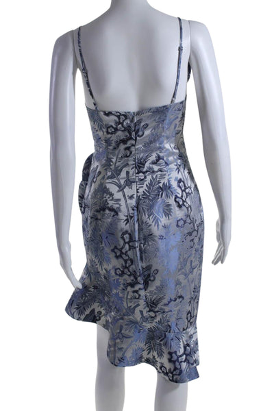 Alice McCall Womens Floral Print V Neck Ruffle Pencil Dress Blue Size 2