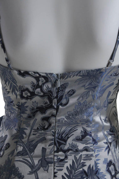 Alice McCall Womens Floral Print V Neck Ruffle Pencil Dress Blue Size 2