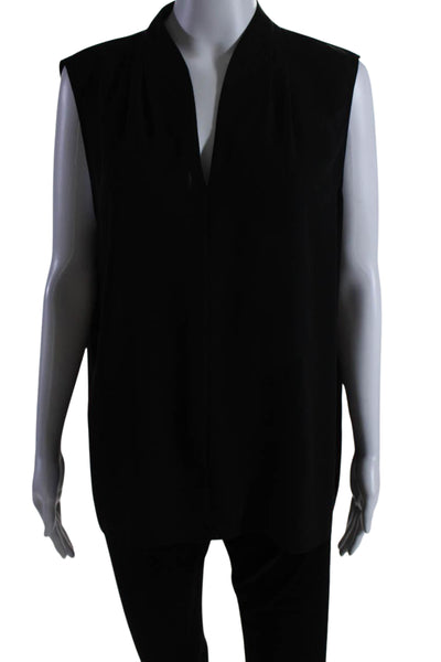 T Tahari Womens V-Neck Sleeveless Pullover Tank Blouse Top Black Size XS