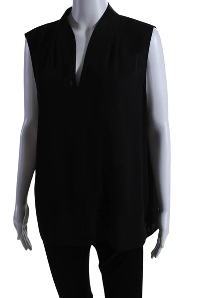 T Tahari Womens V-Neck Sleeveless Pullover Tank Blouse Top Black Size XS