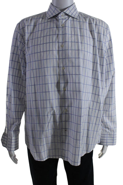 Robert Graham Mens Cotton Striped Print Collared Buttoned-Up Top White Size XL