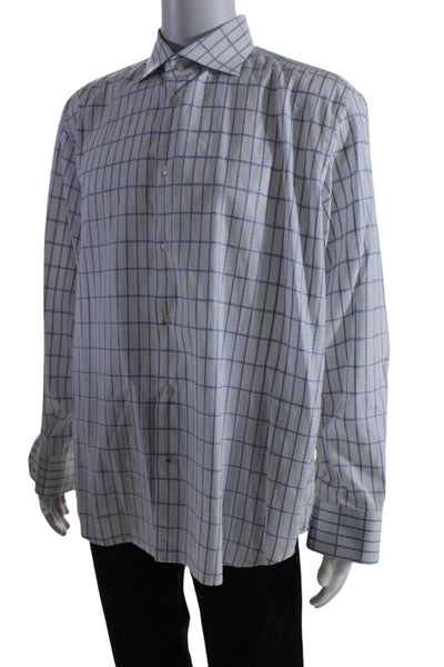 Robert Graham Mens Cotton Striped Print Collared Buttoned-Up Top White Size XL