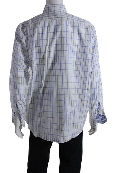 Robert Graham Mens Cotton Striped Print Collared Buttoned-Up Top White Size XL