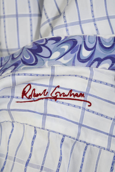 Robert Graham Mens Cotton Striped Print Collared Buttoned-Up Top White Size XL