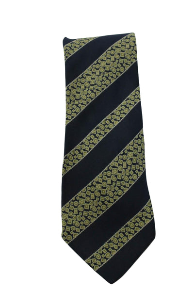 Giorgio Armani Mens Silk Striped Geometric Print Wrapped Tie Navy Size One Size