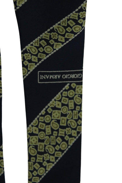 Giorgio Armani Mens Silk Striped Geometric Print Wrapped Tie Navy Size One Size