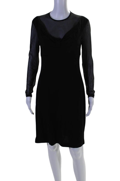 Kay Unger Womens Mesh Long Sleeves Midi Body Con Dress Jet Black Size 8