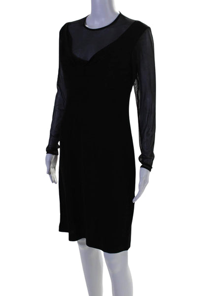 Kay Unger Womens Mesh Long Sleeves Midi Body Con Dress Jet Black Size 8