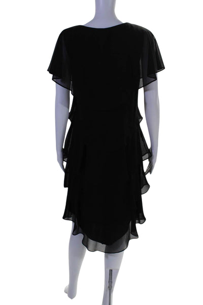 Patra Womens Jeweled Short Wing Sleeves V Neck Tiered Dress Black Size 10