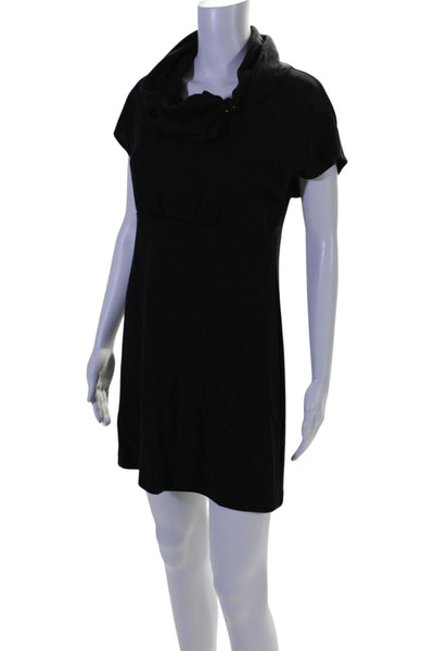 Shin Choi Womens Button High Neck Short Sleeves A Line Dress Black Size Small