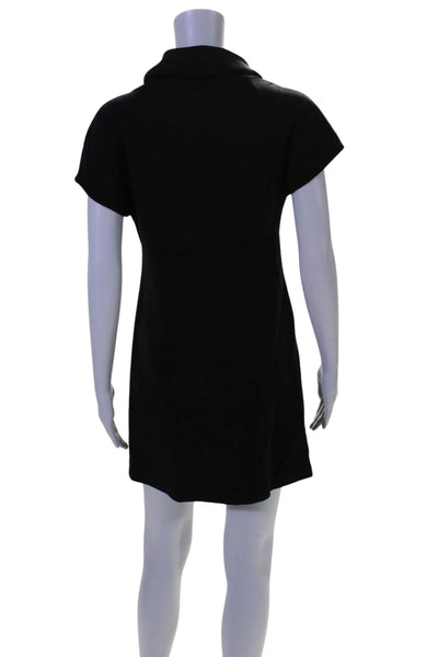 Shin Choi Womens Button High Neck Short Sleeves A Line Dress Black Size Small