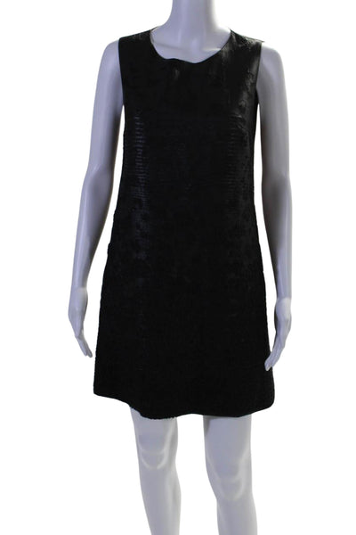 Shin Choi Womens Floral Embroidered Sleeveless Shift Dress Black Size Small