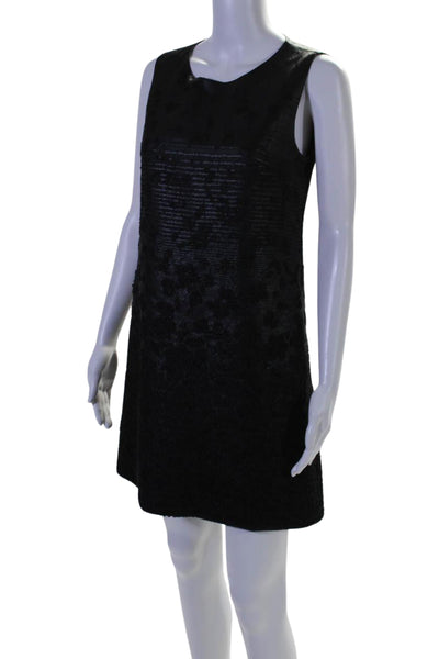 Shin Choi Womens Floral Embroidered Sleeveless Shift Dress Black Size Small