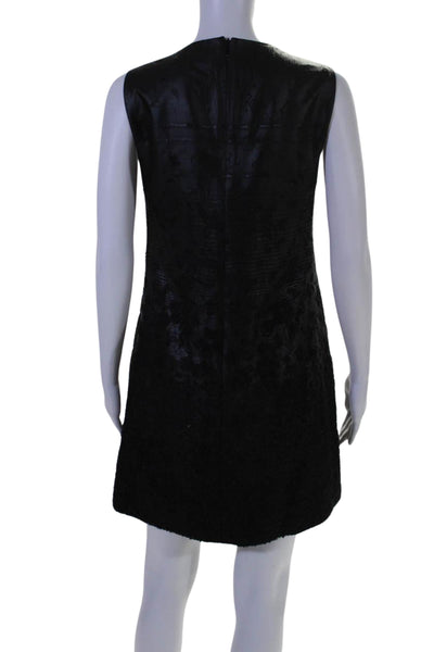 Shin Choi Womens Floral Embroidered Sleeveless Shift Dress Black Size Small