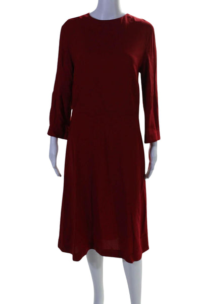 Mansur Gavriel Womens Round Neck Long Sleeve Zip Up Midi Dress Red Size 38