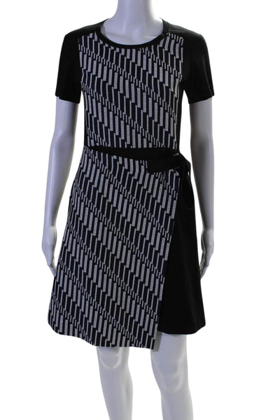 Jil Sander Womens Geometric Print Round Neck Faux Wrap Skirt Navy Size 34