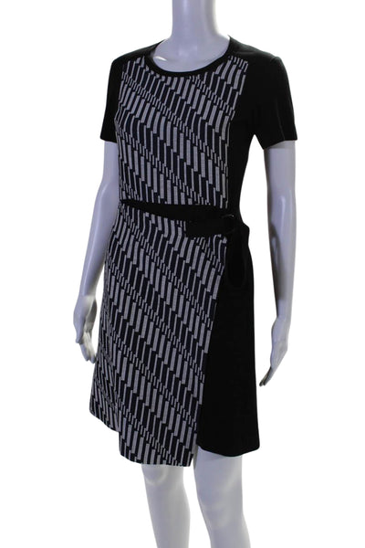 Jil Sander Womens Geometric Print Round Neck Faux Wrap Skirt Navy Size 34