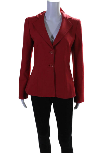 Giorgio Armani Womens Wool Notch Collar Button Up Blazer Jacket Red Size 38